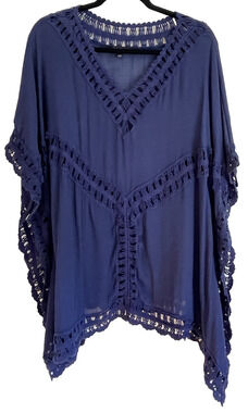 Lane Bryant Plus 14/16 Navy Crochet Beach Boho Swim Cover Up Flowy Poncho $75
